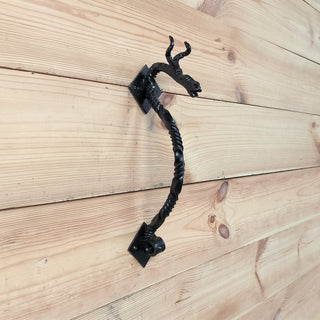 Hand Forged Dragon Door Handle: Wrought Iron Barn Door Decor