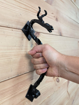 Hand Forged Dragon Door Handle: Wrought Iron Barn Door Decor