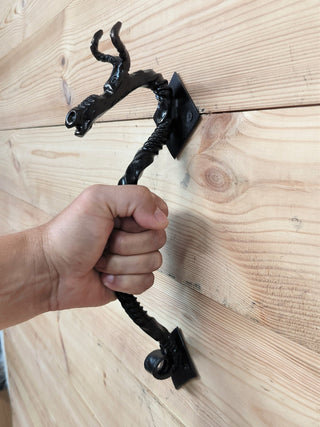 Hand Forged Dragon Door Handle: Wrought Iron Barn Door Decor