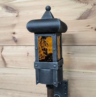 Hand Forged Medieval Torch Wall Sconce - Black Iron Lantern