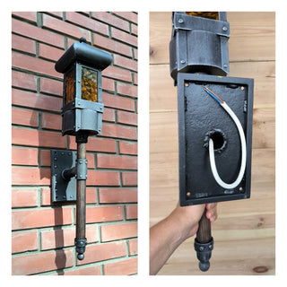Hand Forged Medieval Torch Wall Sconce - Black Iron Lantern