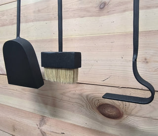 Hand Forged Fireplace Tools Set: Poker, Shovel & Broom