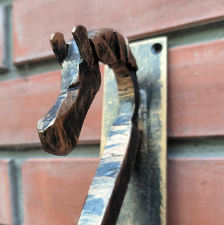 Door handle, horse door handle, metal handle, hand forged handle, barn door handle, door decor, wrought hardware, metal forged handle