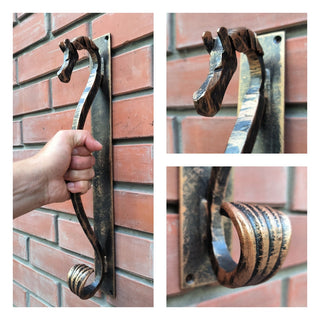 Door handle, horse door handle, metal handle, hand forged handle, barn door handle, door decor, wrought hardware, metal forged handle