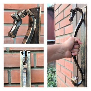 Door handle, horse door handle, metal handle, hand forged handle, barn door handle, door decor, wrought hardware, metal forged handle