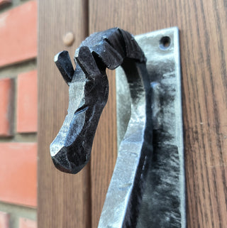 Door handle, horse door handle, metal handle, hand forged handle, barn door handle, door decor, wrought hardware, metal forged handle