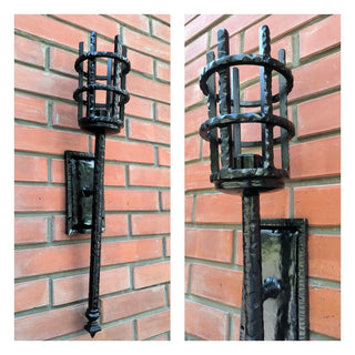 Hand Forged Medieval Torch Wall Sconce: Black Steel Light Fixture