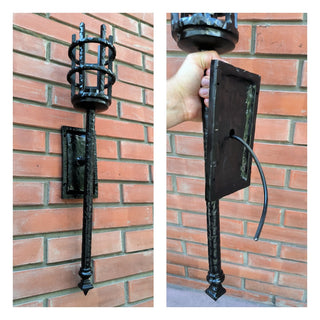 Hand Forged Medieval Torch Wall Sconce: Black Steel Light Fixture