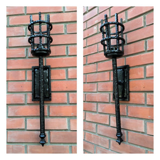 Hand Forged Medieval Torch Wall Sconce: Black Steel Light Fixture
