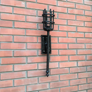 Hand Forged Medieval Torch Wall Sconce: Black Steel Light Fixture