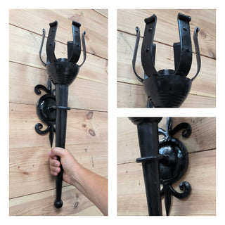 Handmade Forged Steel Wall Sconce: Medieval Torch Light
