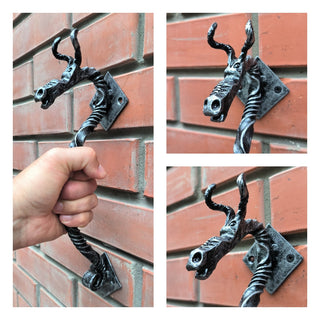 Dragon door handle, door handle, metal handle, hand forged handle, barn door handle, door decor, wrought hardware, metal forged handle