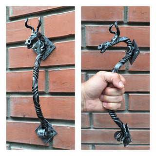 Hand Forged Dragon Door Handle: Wrought Iron Barn Door Decor