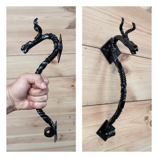 Hand Forged Dragon Door Handle: Wrought Iron Barn Door Decor