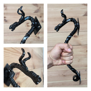 Hand Forged Dragon Door Handle: Wrought Iron Barn Door Decor