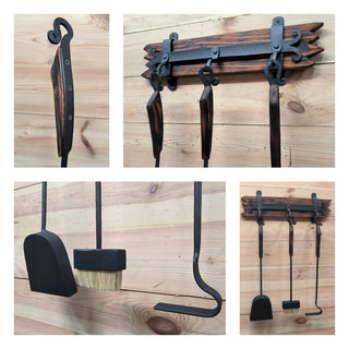 Hand Forged Fireplace Tools Set: Poker, Shovel & Broom