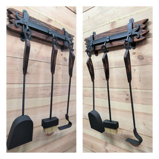 Hand Forged Fireplace Tools Set: Poker, Shovel & Broom