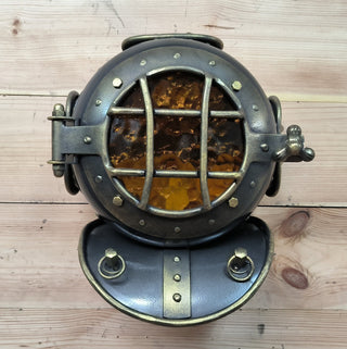 Handmade Diver's Helmet Wall Sconce: Amber Glass, Bronze Finish