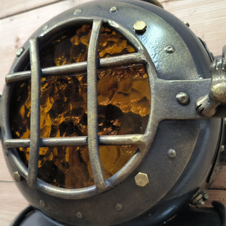 Handmade Diver's Helmet Wall Sconce: Amber Glass, Bronze Finish