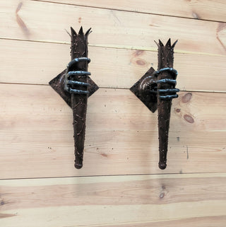 Gothic Skeleton Hand Wall Sconce - Handmade Torch Light Fixture (Pair)