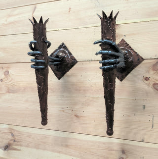 Gothic Skeleton Hand Wall Sconce - Handmade Torch Light Fixture (Pair)
