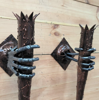Gothic Skeleton Hand Wall Sconce - Handmade Torch Light Fixture (Pair)