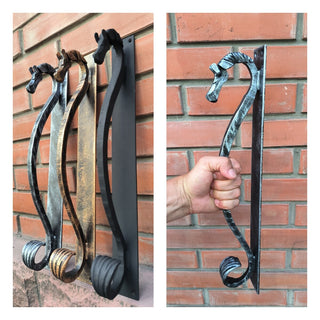 Door handle, horse door handle, metal handle, hand forged handle, barn door handle, door decor, wrought hardware, metal forged handle