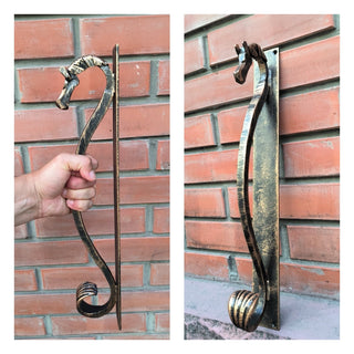 Door handle, horse door handle, metal handle, hand forged handle, barn door handle, door decor, wrought hardware, metal forged handle