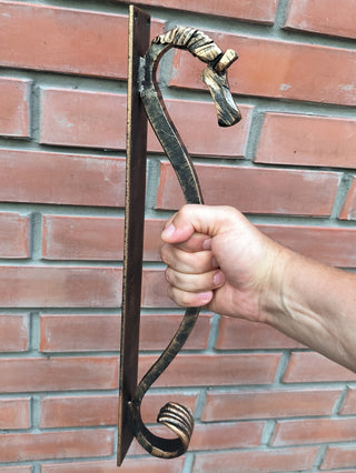 Door handle, horse door handle, metal handle, hand forged handle, barn door handle, door decor, wrought hardware, metal forged handle