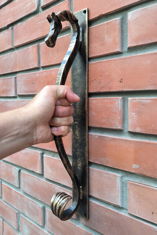 Door handle, horse door handle, metal handle, hand forged handle, barn door handle, door decor, wrought hardware, metal forged handle