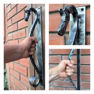 Door handle, horse door handle, metal handle, hand forged handle, barn door handle, door decor, wrought hardware, metal forged handle