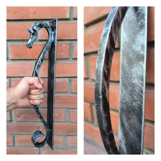 Door handle, horse door handle, metal handle, hand forged handle, barn door handle, door decor, wrought hardware, metal forged handle