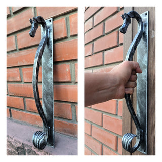 Door handle, horse door handle, metal handle, hand forged handle, barn door handle, door decor, wrought hardware, metal forged handle