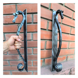 Door handle, horse door handle, metal handle, hand forged handle, barn door handle, door decor, wrought hardware, metal forged handle