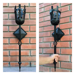 Handmade Forged Steel Wall Sconce: Medieval Torch Light