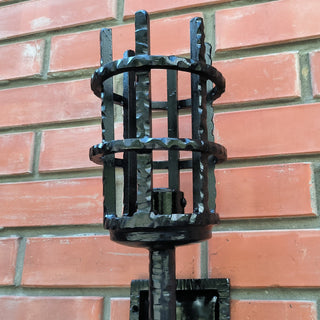Hand Forged Medieval Torch Wall Sconce: Black Steel Light Fixture