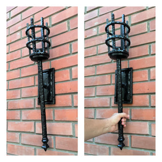Hand Forged Medieval Torch Wall Sconce: Black Steel Light Fixture
