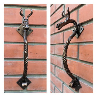 Dragon door handle, door handle, metal handle, hand forged handle, barn door handle, door decor, wrought hardware, metal forged handle