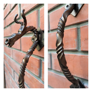 Dragon door handle, door handle, metal handle, hand forged handle, barn door handle, door decor, wrought hardware, metal forged handle