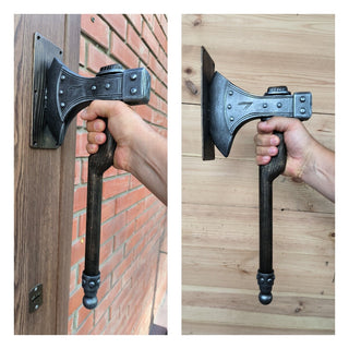 Forged Iron Axe Door Handle: Viking Barn Door Pull