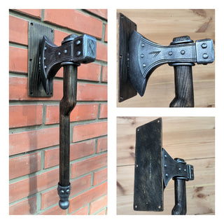 Forged Iron Axe Door Handle: Viking Barn Door Pull