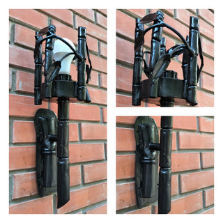 Handmade Forged Steel Wall Sconce: Black Bamboo Medieval Torch Light