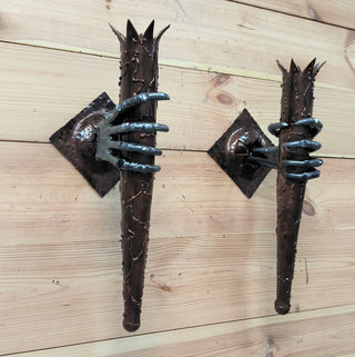Gothic Skeleton Hand Wall Sconce - Handmade Torch Light Fixture (Pair)