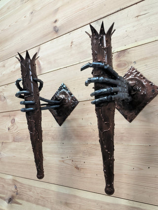 Gothic Skeleton Hand Wall Sconce - Handmade Torch Light Fixture (Pair)