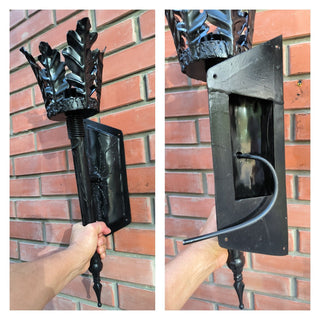 Hand Forged Oak Leaf Metal Wall Sconce - Black Iron Lighting