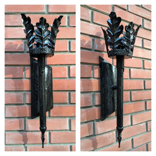 Hand Forged Oak Leaf Metal Wall Sconce - Black Iron Lighting