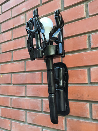 Handmade Forged Steel Wall Sconce: Black Bamboo Medieval Torch Light