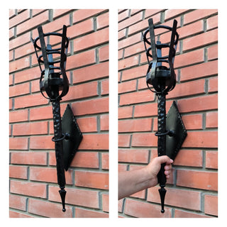 Handmade Forged Steel Wall Sconce: Medieval Torch Light