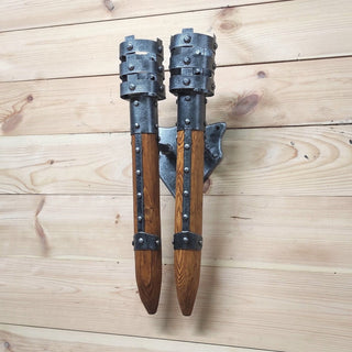 Medieval Torch, Viking style wooden sconce light fixture, wall lighting