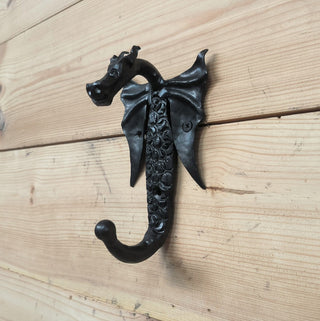 Forged Iron Dragon Hook: Handmade Metal Wall Hanger
